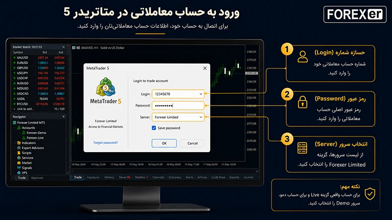ورود به حساب معاملاتی در MT5